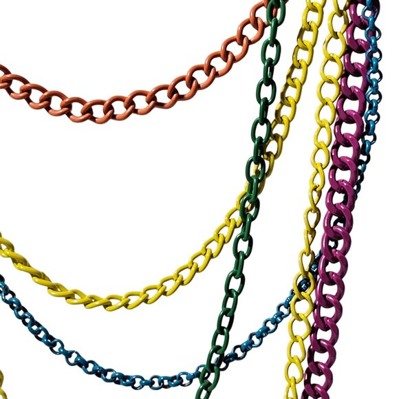 Retro Multicolor Layered Chain Link Necklace 80s 90s Punk Fashion Jewelry Women - Picture 2 of 4